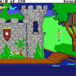 Kings Quest 1 - Adventure Gráfico (comandos em texto). Jogo clássico da Sierra. Não pode ser comprado hoje em dia, mas um remake (mais bonito, inclusive) foi feito e pode ser encontrado na internet.